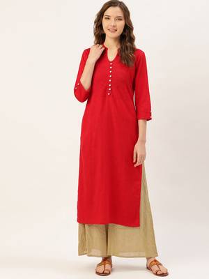Red plain cotton ethnic-kurtis 1