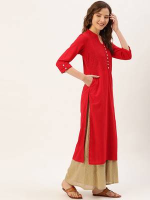 Red plain cotton ethnic-kurtis 2
