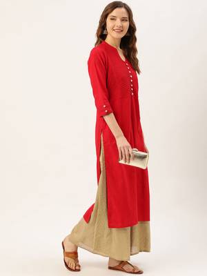 Red plain cotton ethnic-kurtis 4