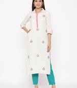 Off-white embroidered cotton ethnic-kurtis
