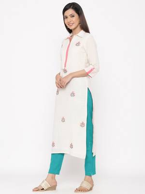 Off-white embroidered cotton ethnic-kurtis 2