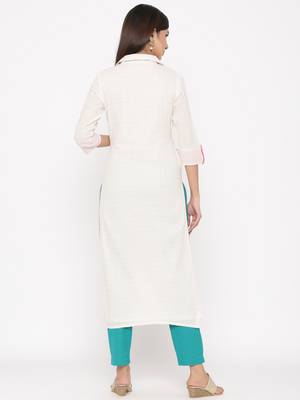 Off-white embroidered cotton ethnic-kurtis 3
