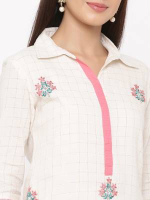 Off-white embroidered cotton ethnic-kurtis 5