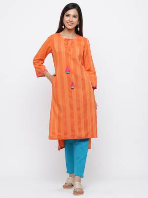 Orange embroidered viscose rayon ethnic-kurtis 1