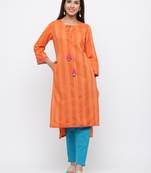 Orange embroidered viscose rayon ethnic-kurtis