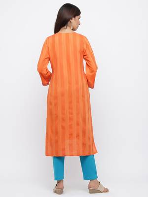 Orange embroidered viscose rayon ethnic-kurtis 2