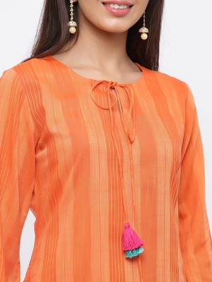 Orange embroidered viscose rayon ethnic-kurtis 5