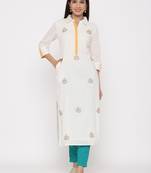 Off-white embroidered cotton ethnic-kurtis