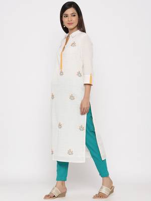 Off-white embroidered cotton ethnic-kurtis 2