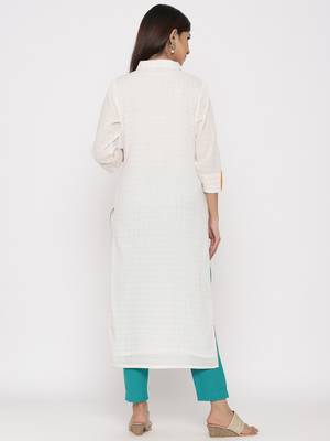 Off-white embroidered cotton ethnic-kurtis 3