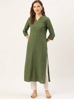Olive plain cotton ethnic-kurtis 1