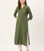 Olive plain cotton ethnic-kurtis