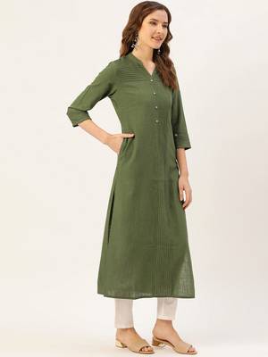 Olive plain cotton ethnic-kurtis 2