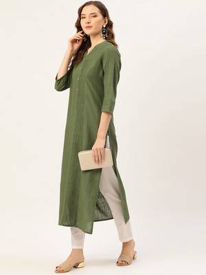 Olive plain cotton ethnic-kurtis 4