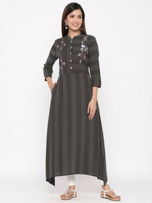 Black embroidered viscose rayon ethnic-kurtis 1