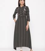 Black embroidered viscose rayon ethnic-kurtis