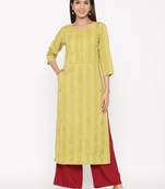 Green embroidered cotton silk ethnic-kurtis