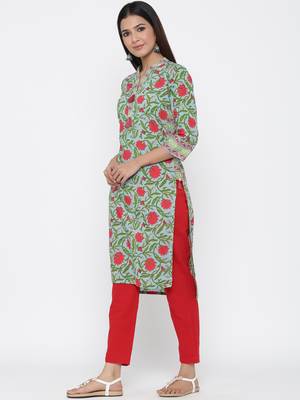 Sea-green printed cotton ethnic-kurtis 2
