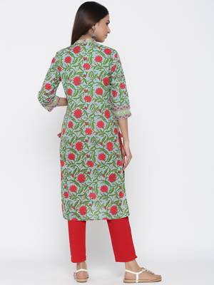 Sea-green printed cotton ethnic-kurtis 4
