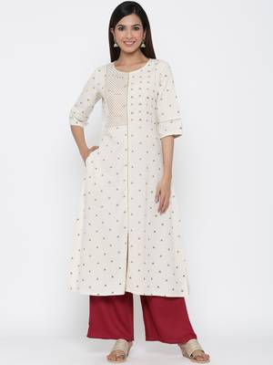 Off-white printed cotton ethnic-kurtis 1