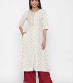 Off-white printed cotton ethnic-kurtis