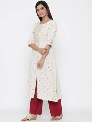 Off-white printed cotton ethnic-kurtis 2