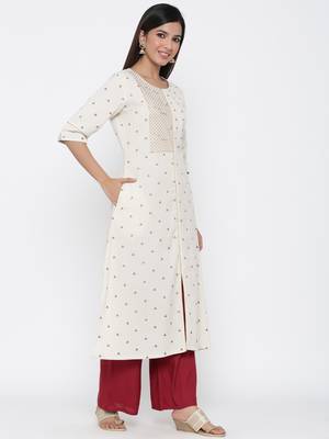 Off-white printed cotton ethnic-kurtis 3