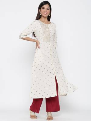 Off-white printed cotton ethnic-kurtis 4