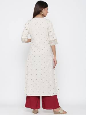 Off-white printed cotton ethnic-kurtis 5