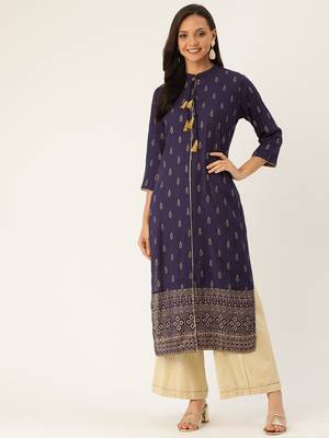Blue printed viscose rayon ethnic-kurtis 1