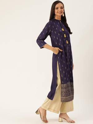 Blue printed viscose rayon ethnic-kurtis 2