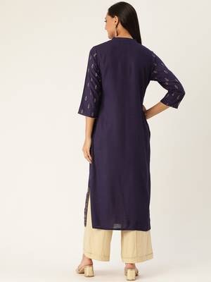 Blue printed viscose rayon ethnic-kurtis 3