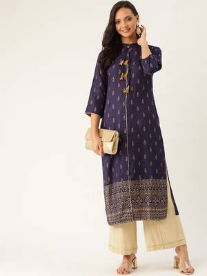 Blue printed viscose rayon ethnic-kurtis 4