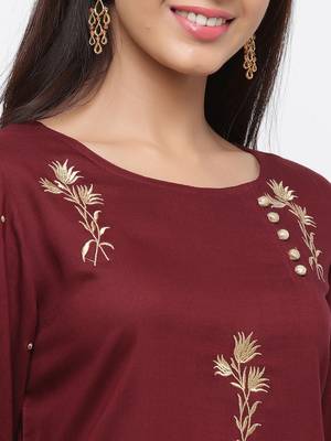 Burgundy embroidered viscose rayon ethnic-kurtis 5