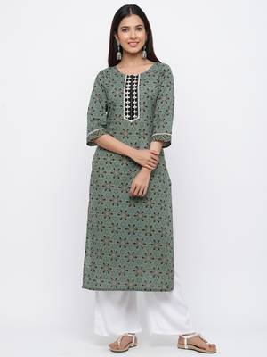 Green embroidered cotton ethnic-kurtis 1