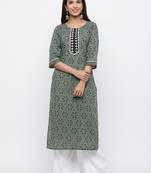 Green embroidered cotton ethnic-kurtis