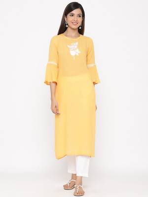 Yellow embroidered rayon ethnic-kurtis 1