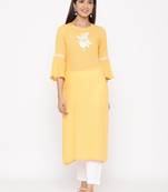 Yellow embroidered rayon ethnic-kurtis