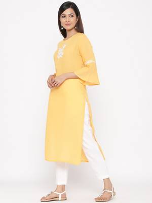 Yellow embroidered rayon ethnic-kurtis 2
