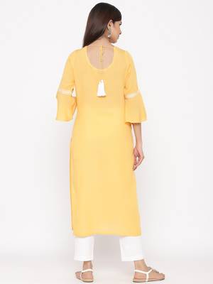 Yellow embroidered rayon ethnic-kurtis 3