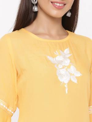 Yellow embroidered rayon ethnic-kurtis 5