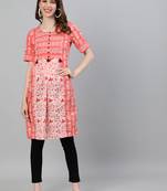 Peach printed cotton ethnic-kurtis
