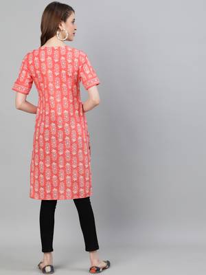 Peach printed cotton ethnic-kurtis 3