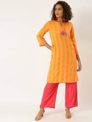 Yellow embroidered cotton ethnic-kurtis 1
