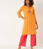 Yellow embroidered cotton ethnic-kurtis