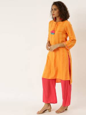 Yellow embroidered cotton ethnic-kurtis 3