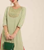 Green plain viscose rayon ethnic-kurtis