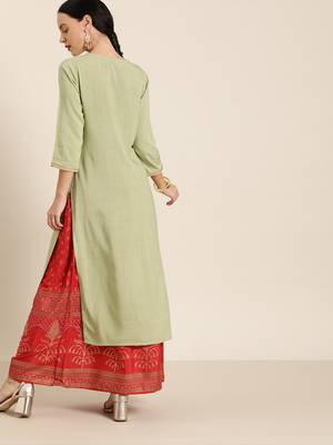 Green plain viscose rayon ethnic-kurtis 2