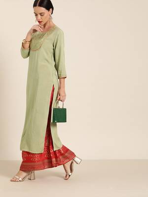 Green plain viscose rayon ethnic-kurtis 3