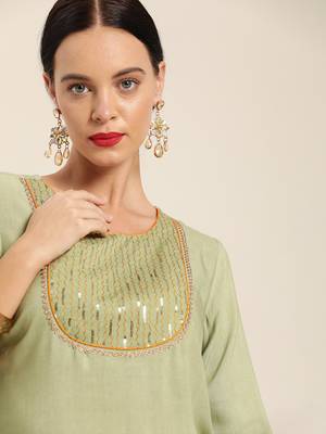 Green plain viscose rayon ethnic-kurtis 4